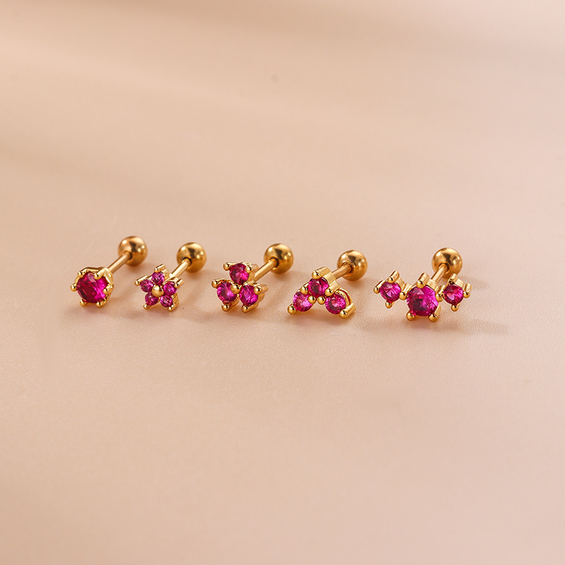 Flower Pattern 1 Piece 316L Stainless Steel Copper Zircon Ear Cartilage Rings & Studs Flower Waterproof Non Tarnish Surgical Steel Women'S