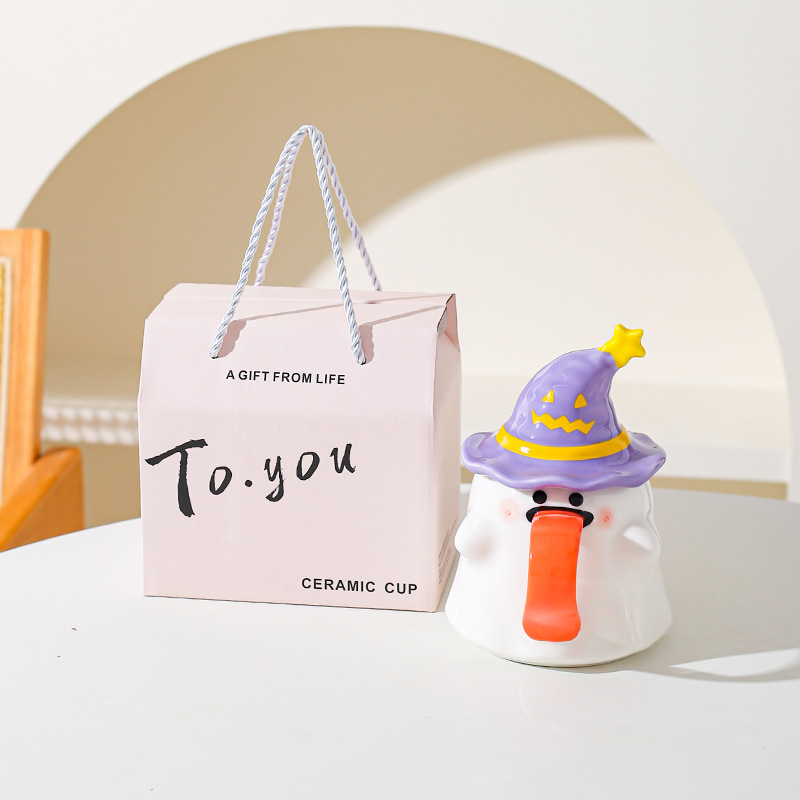 Taza fantasma extraña con tapa de marca taza de cerámica regalo de Halloween taza de café de oficina de alto valor