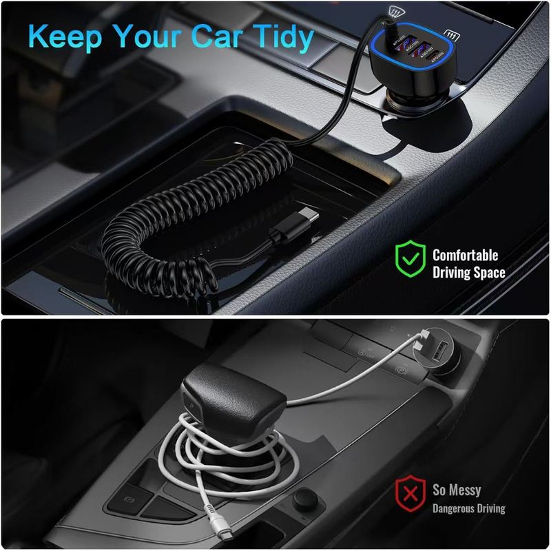 78W快充PD车充Car charger弹簧线四合一车载充电器快速汽车点烟器|undefined
