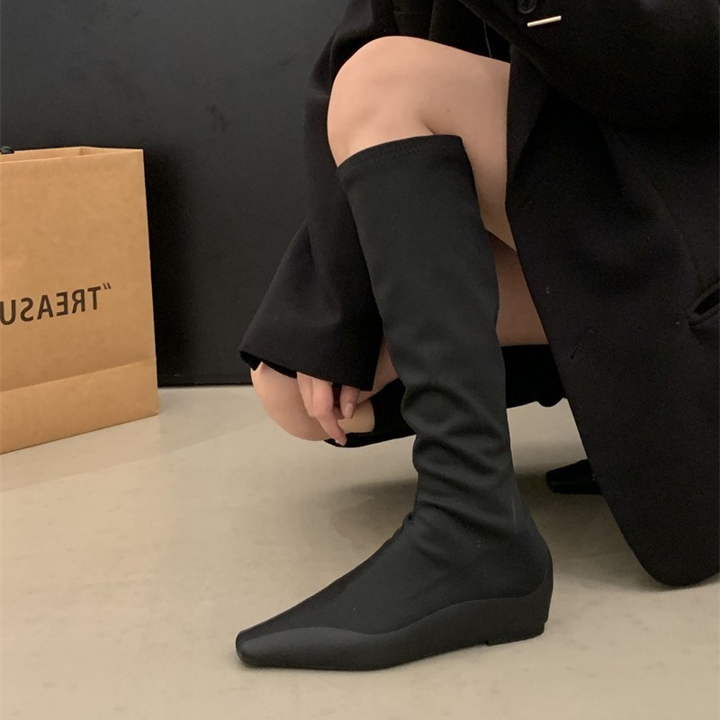 内增高极简高弹裸感弹力靴女2025秀气袜靴显高瘦瘦靴平底短靴|undefined