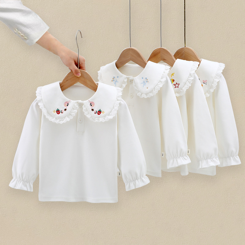 Stylish polo shirt for girls, long-sleeved undershirt, baby girl T-shirt, spring and autumn top.