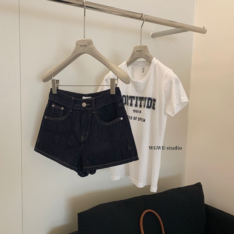 WGWE5344 Blue Straight Edge Wide-leg Denim Shorts Slimming Straight Casual Pants WGWE5344 Blue Straight Edge Wide-leg Denim Shorts Slimming Straight Casual Pants