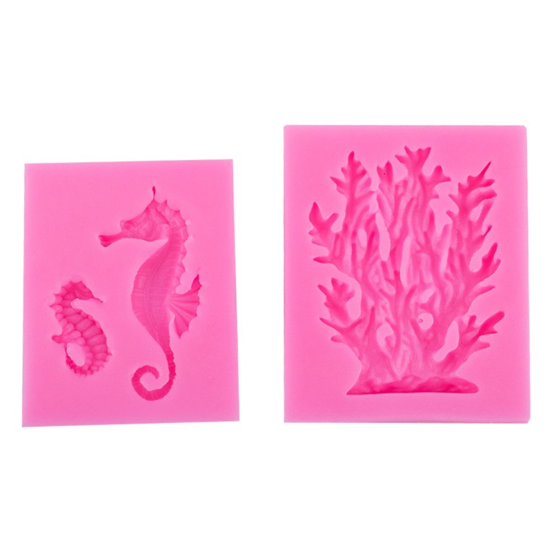 Océano serie sirena cola Shell Starfish Seahorse silicona molde fondant chocolate hornear decoración Accesorios