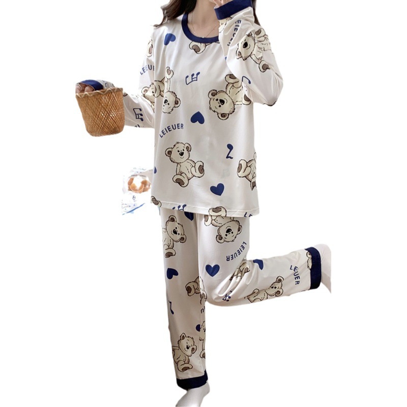 Invierno de la muchacha del oso pijamas algodón artificial cuello redondo suéter manga larga 2023 Nuevo Hogar dulce desgaste con el cojín pecho traje