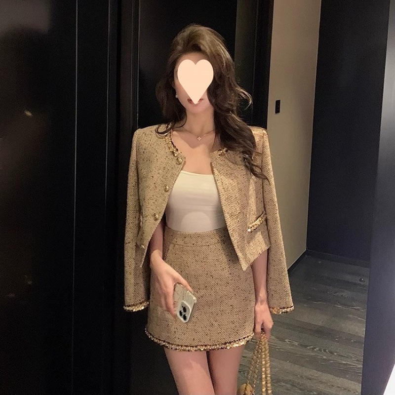 千金风套装女亮片小香风外套女2025秋季新款名媛气质小个子短裙子|undefined
