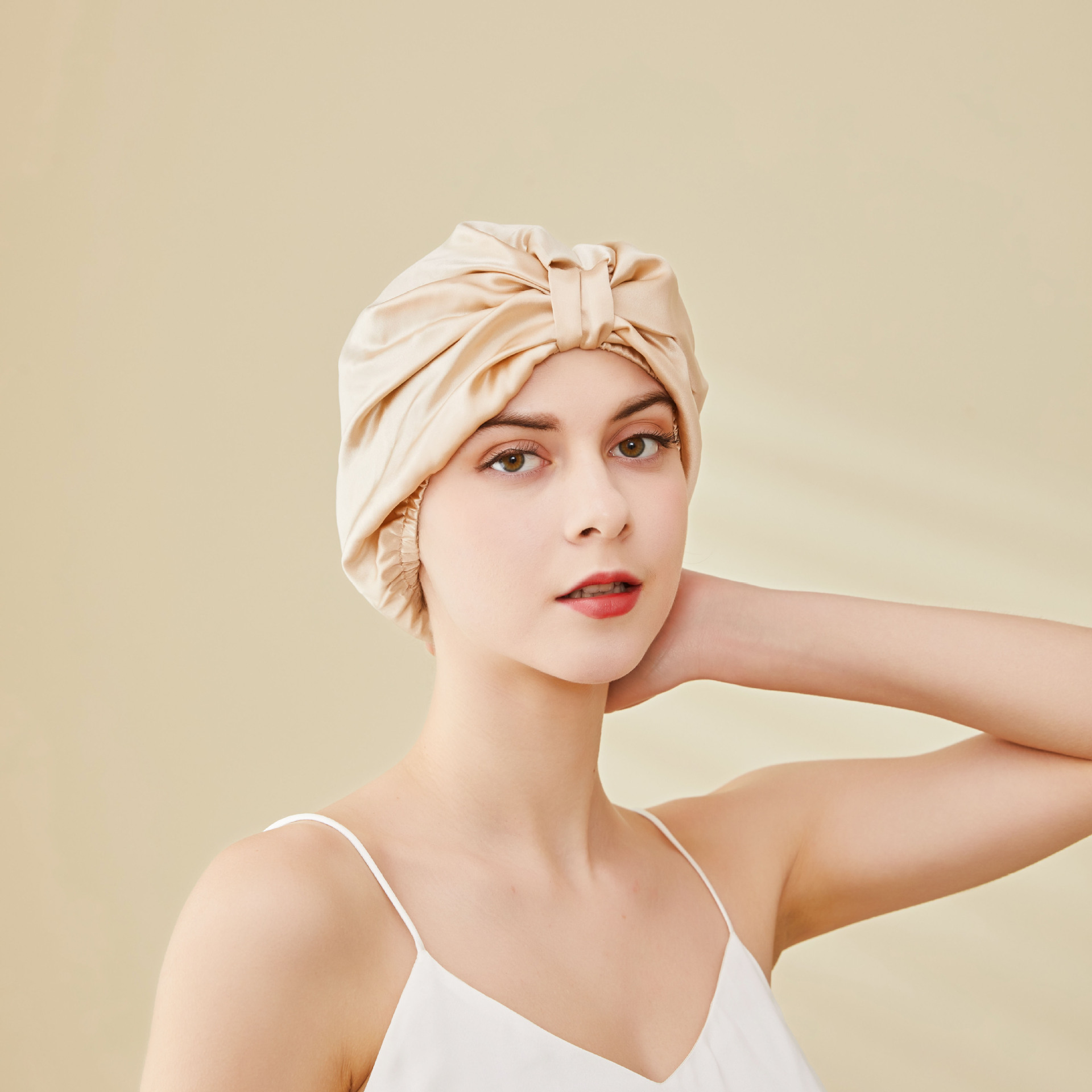 Yue Joy 2024 New Arrival Real Mulberry Silk French Bath Cap, Absorbent and Cooling, Comfortable and Breathable, Non-Stuffy Sleep Hat for Women