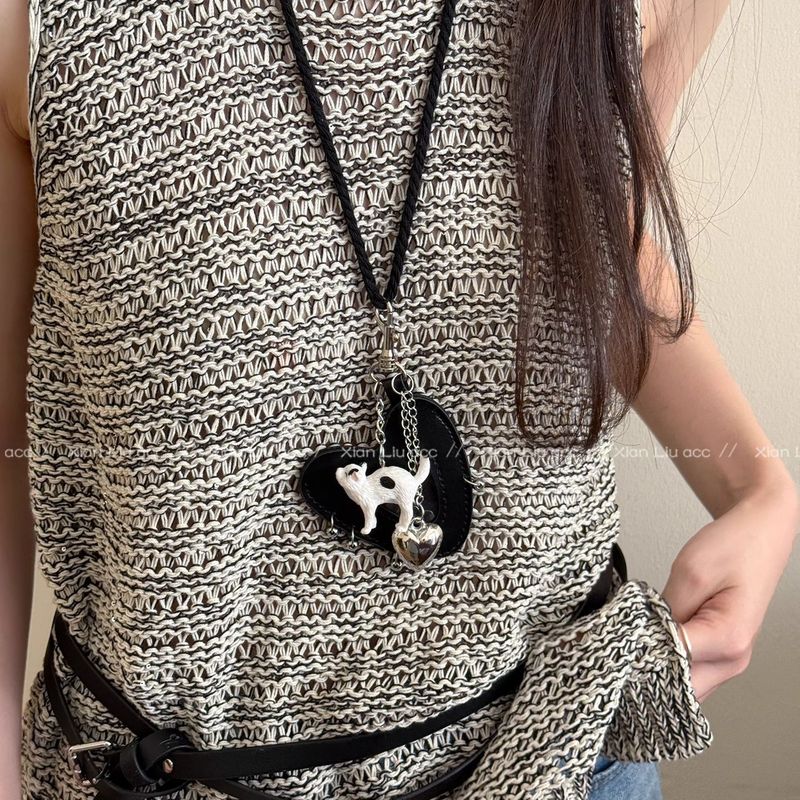 可爱卡通狗狗长款黑绳项链女2025新款毛衣链设计感包挂件挂脖配饰|undefined