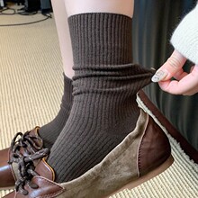 美拉德色系堆堆袜复古中筒袜女搭配勃肯鞋深棕咖啡色长袜子夏秋