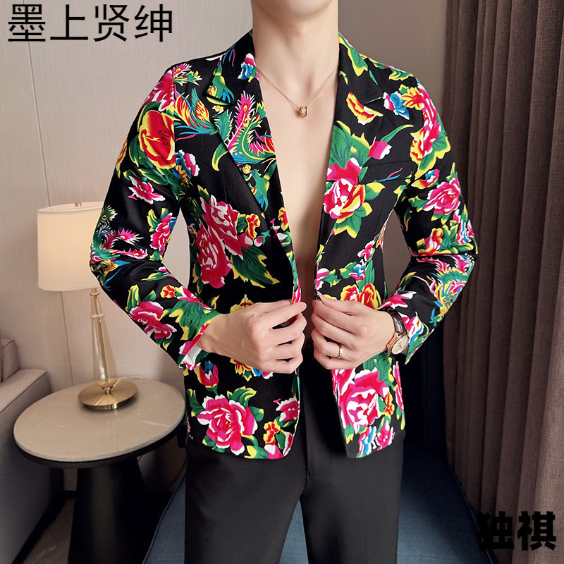 2024 Spring Men's Northeast Big Flower Suit Jacket Couple's Chinese Style Single Western Top plus size Internet Popular Men's Wear 2024 Spring Men's Northeast Big Flower Suit Jacket Couple's Chinese Style Single Western Top plus size Internet Popular Men's Wear