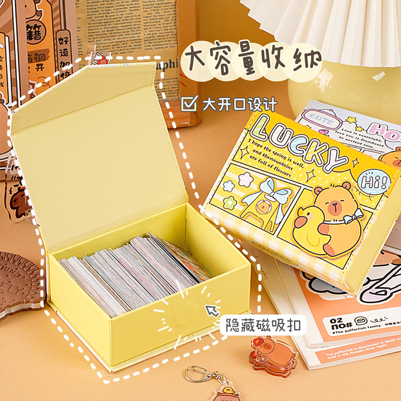 Caja de tarjeta de cuero de Kapibala PU Corazón de niña de alto valor Dibujos animados a prueba de polvo Estudiantes con hebilla magnética Caja de almacenamiento de tarjeta pequeña Escritorio