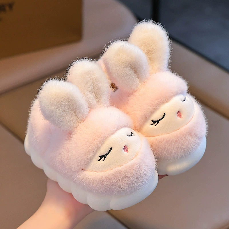 Зимний кролик детская хлопчатобумажная обувь для девочек милая теплая и бархатная детская домашняя нескользящая хлопковая обувь