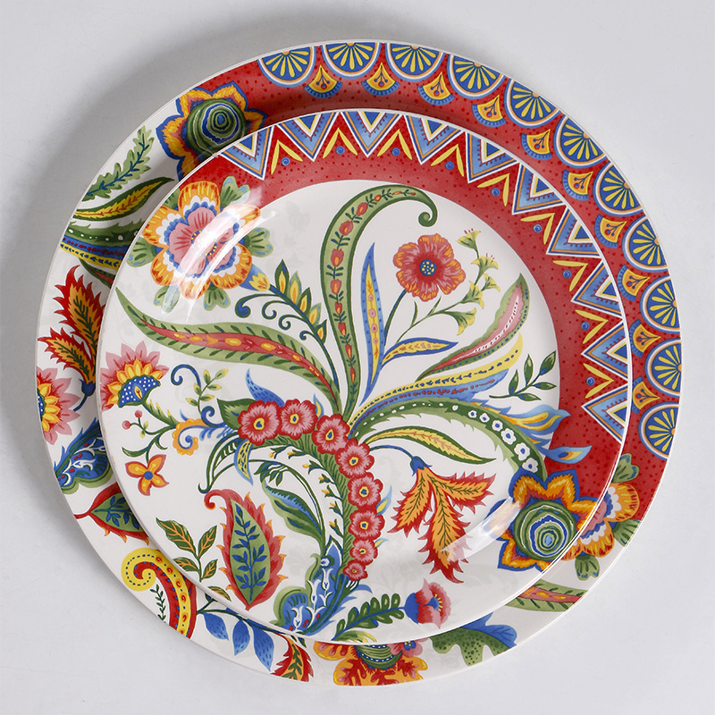 OMK Creative Turkish Style Personality Restaurant Dinner Plate Round Glaze Color Ceramic Large Steak Flat Plate Wholesale