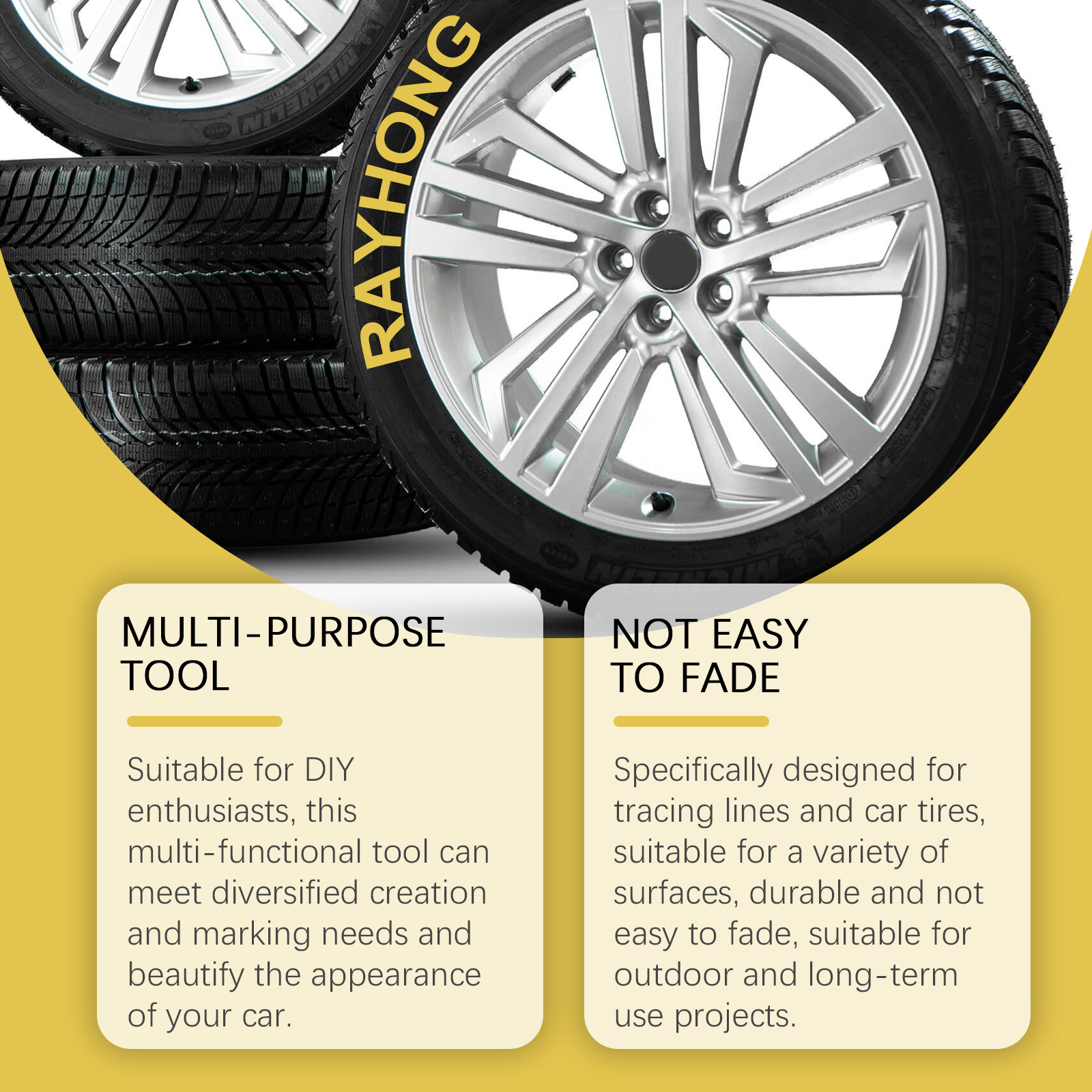 Rayhong Yellow Car Tire Paint Pen Car Tire Art Painting Waterproof Long-Lasting Oil-Based Pen