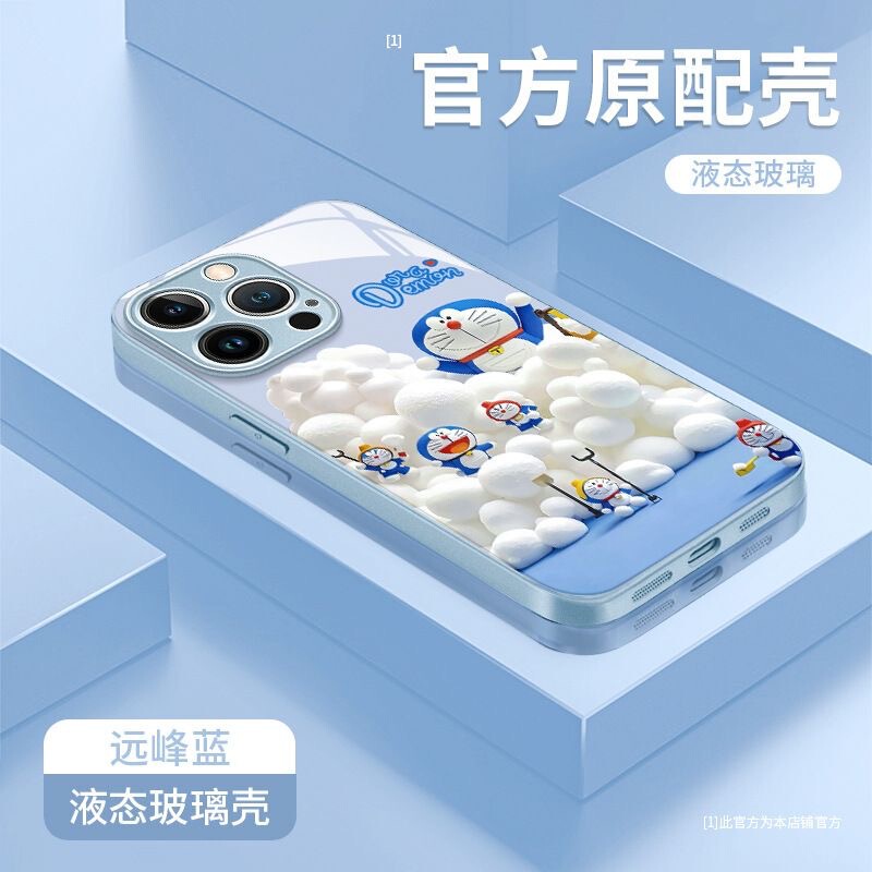 哆啦猫金属漆玻璃壳适用于苹果华为vivo小米oppo防摔女定制手机壳|undefined
