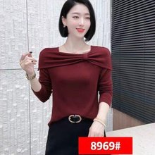 一件代发2025秋季新款气质蝴蝶结长袖T恤一字领显瘦打底上衣女士