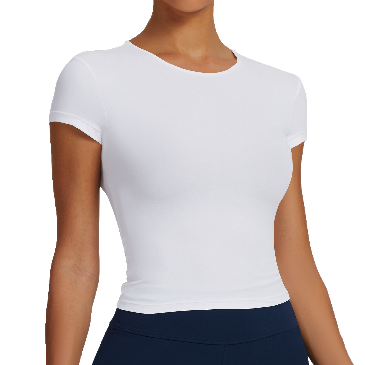 Quick Drying Solid Color T-Shirt Short Sleeved Fitness Top For Yoga Outdoor Running European American Style Tight Fitting Sports Wear_voghion.com