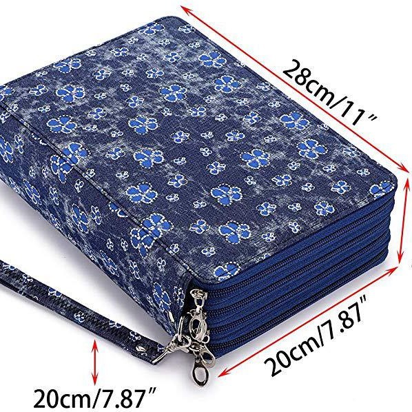 Amazon nuevo gran capacidad pu lápiz bolsa estudiante papelería bolsa 200 agujero arte pintura bolsa de almacenamiento