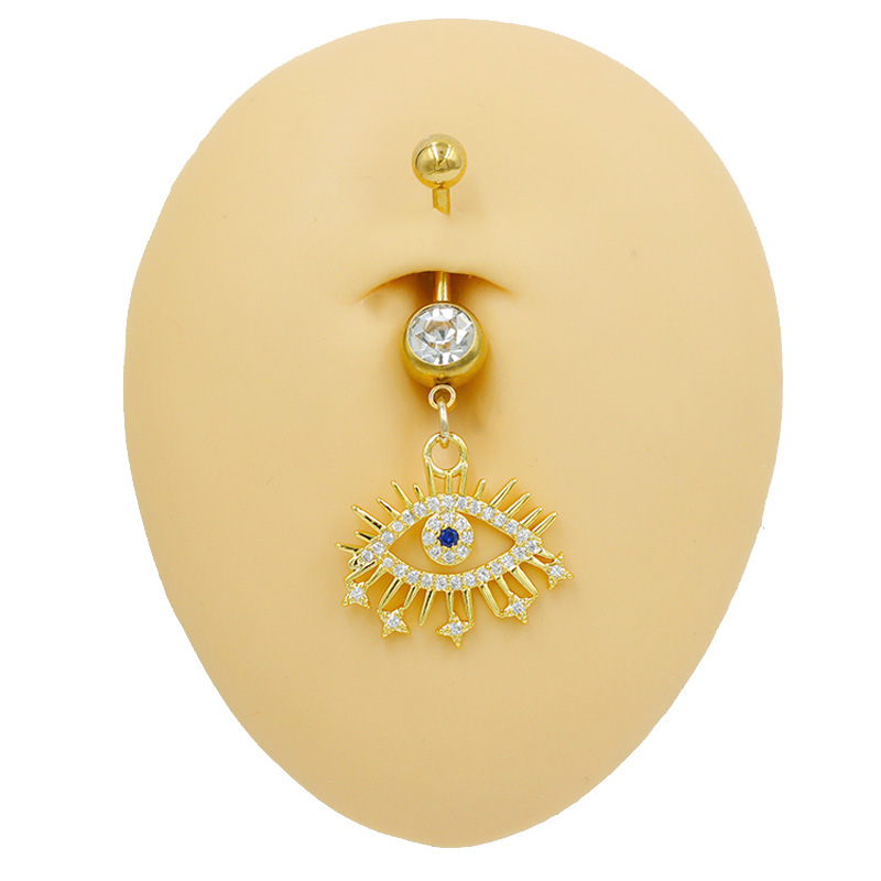 Crystal Bear And Evil Eye Navel Piercing Ring For Women_voghion.com