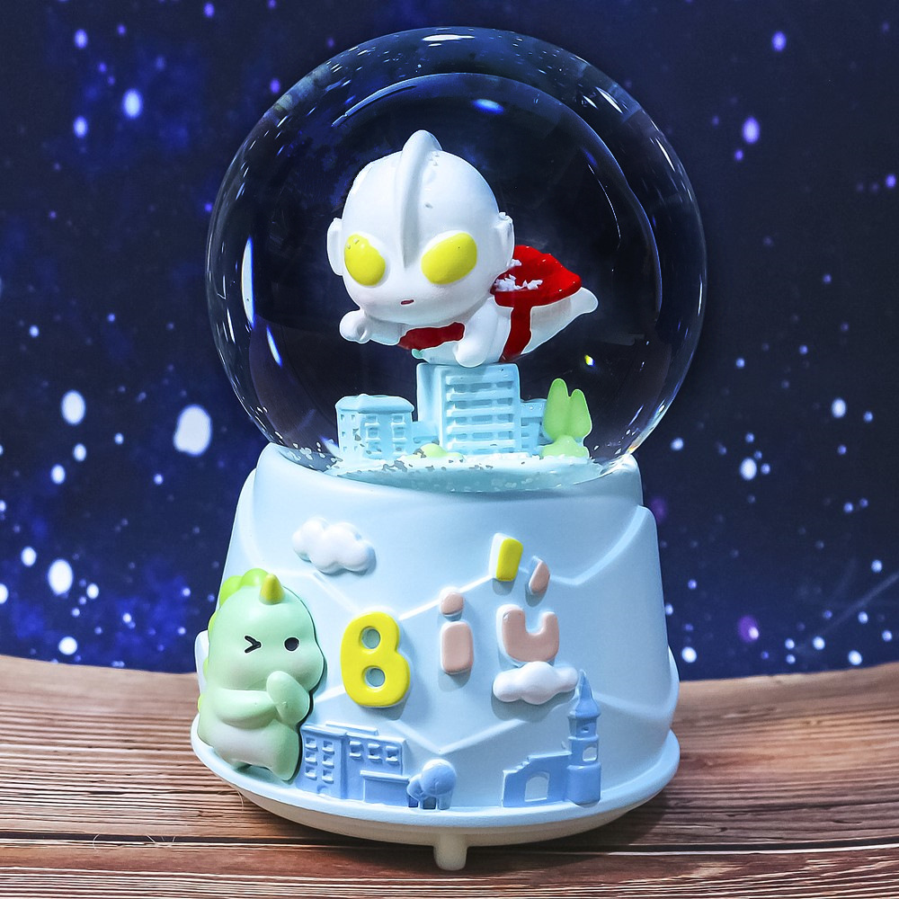 Caja de música con bola de cristal de dibujos animados, adornos de resina, copo de nieve, caja de música creativa para regalo de cumpleaños y Navidad para niños