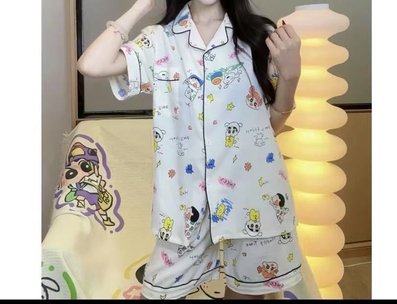 Al por mayor transfronterizo explosión de verano nubes cardigan solapa pijamas de niña dulce mangas cortas pantalones cortos set de ropa para el hogar