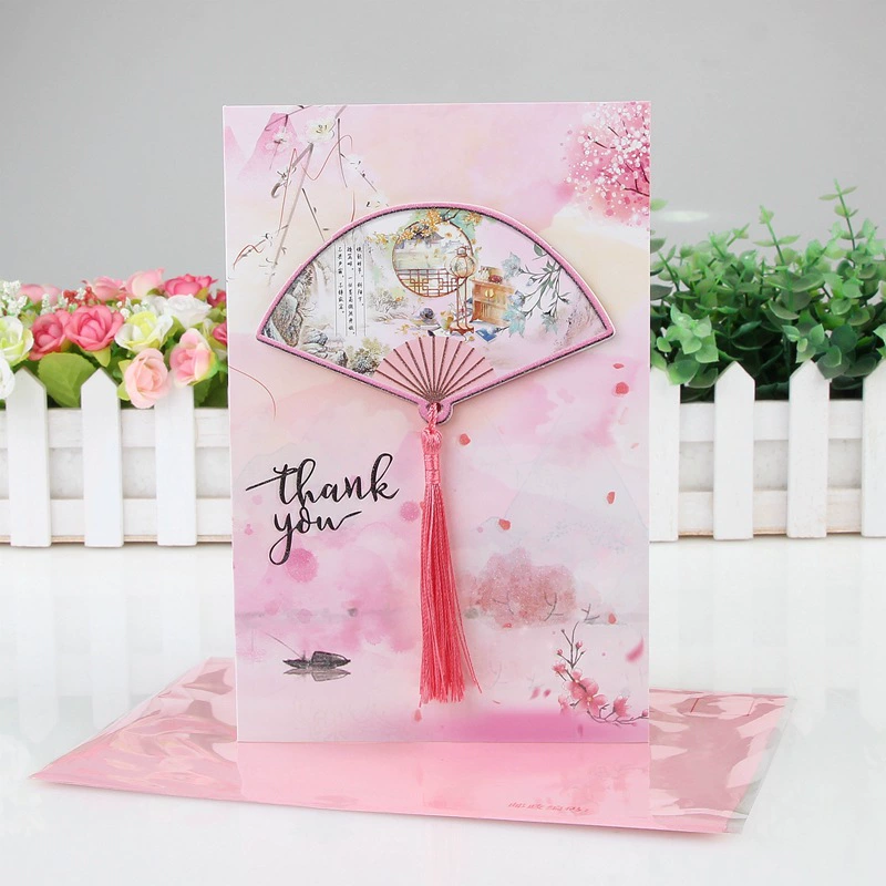Greeting Card (Sansui) Chinese Style D1/D02/F02, Tassel & crystal-glue finish, folded 14×21.5 cm