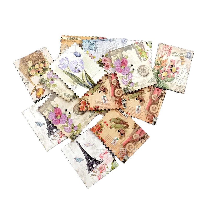 30*38mm botones de bricolaje fondo blanco estilo torre postal fondo blanco botones de madera pintados 50 piezas en un paquete