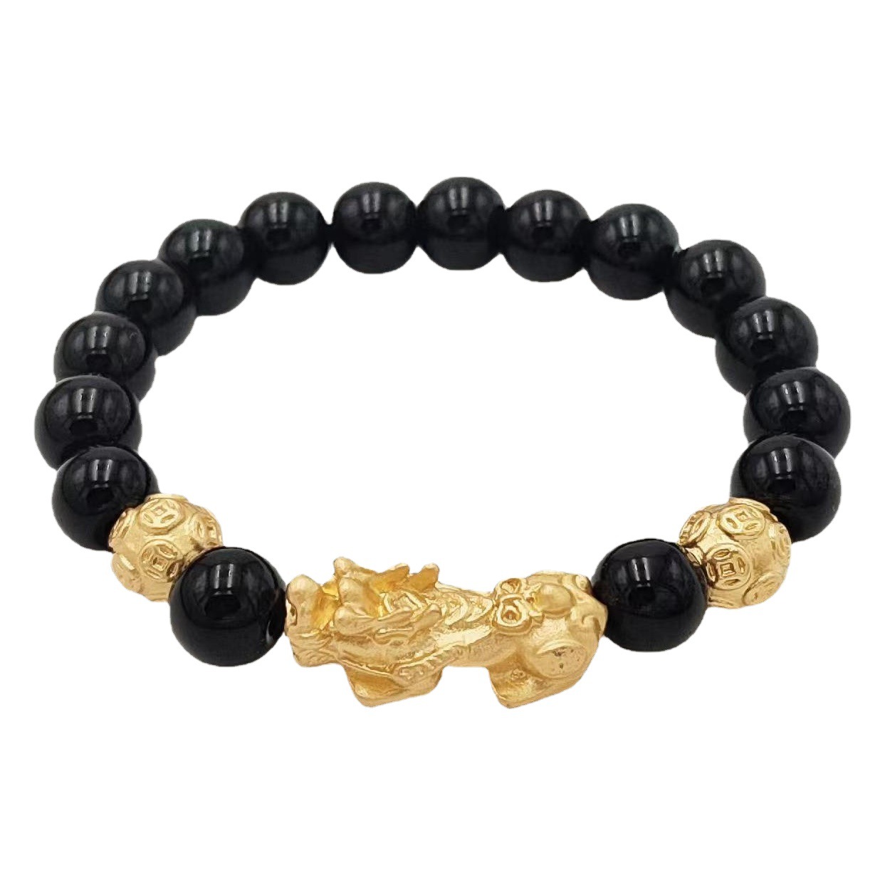 Imitación obsidiana pulsera chapada en oro mantra de seis palabras que preservan el color pulsera de cuentas de oro joyería de la suerte para los hombres