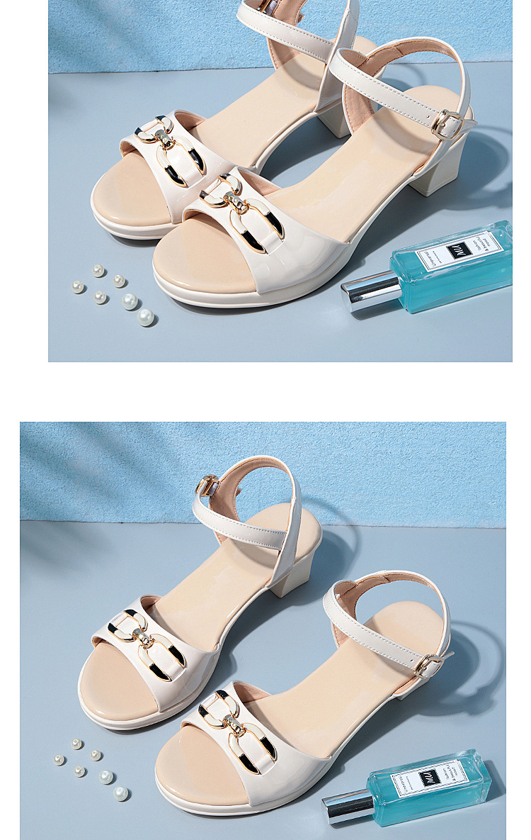 Sandal nữ hở mũi gót vuông da sáng chế, phối váy thanh lịch mùa hè — Màu đen chi tiết 12