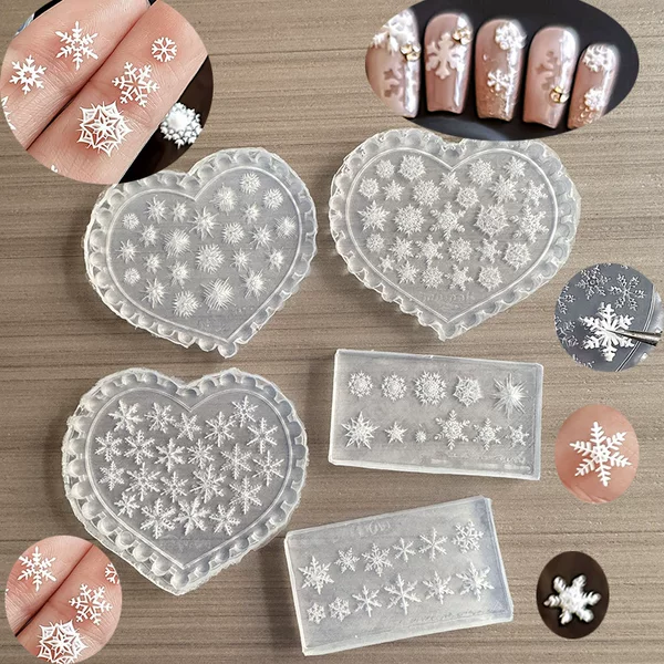 Cross-border Christmas snowflake nail art silicone mold, 3D relief, various snowflake nail designs, wearable nail decoration mold