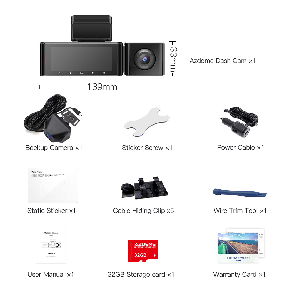 AZDOME driving recorder three lens recorder 4K 1080P 1440P built-in WIFI GPS car track