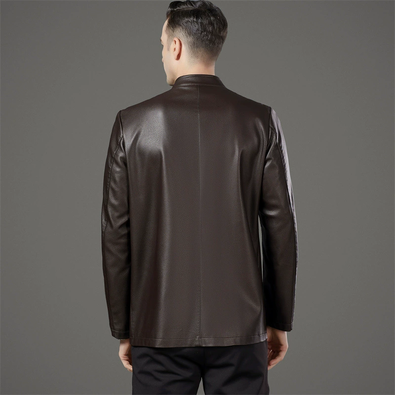 Кожаная куртка, классический китайский стиль, подкладка из хлопка, посадка по средней линии, размеры 170–195