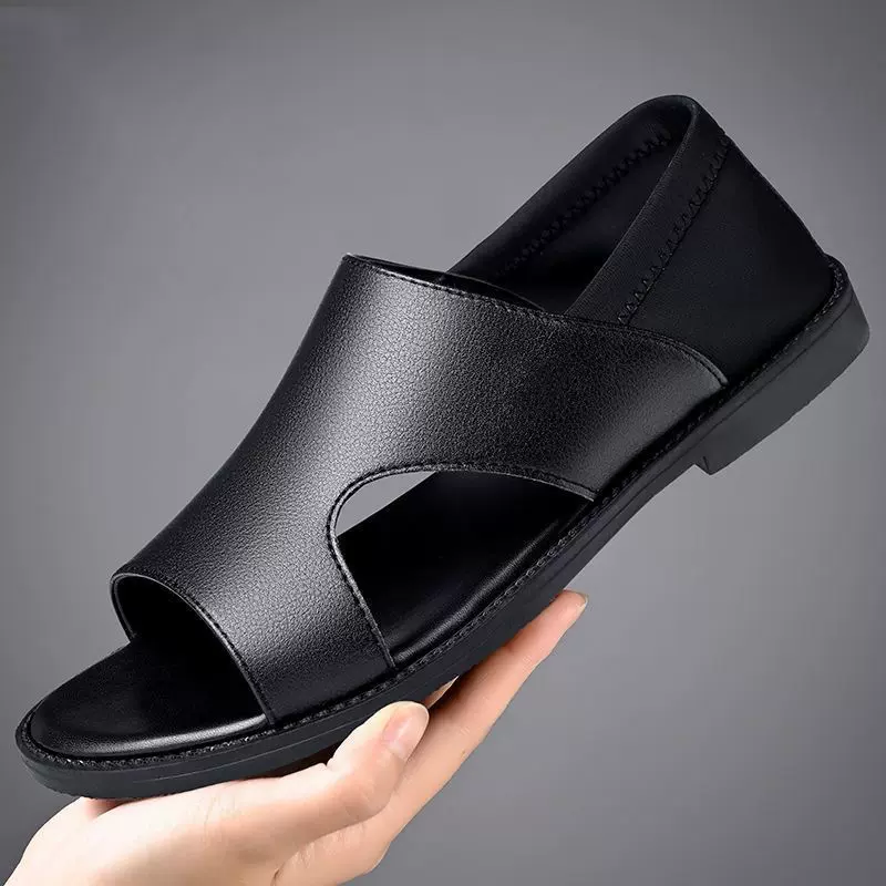 男士凉鞋夏季休闲鞋舒适百搭户外沙滩鞋一脚蹬两穿软底镂空皮凉鞋