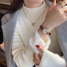 秋冬加绒毛衣女打底衫半高领加厚保暖内搭一体水貂绒针织白色上衣