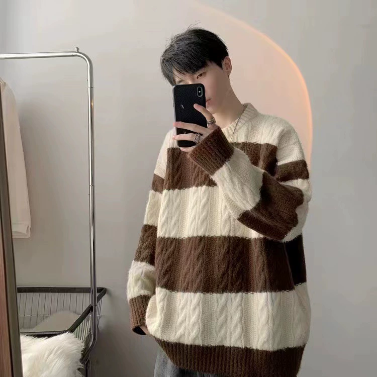 Winter sweater with a round collar, trend knitted jacket, increased thickness
