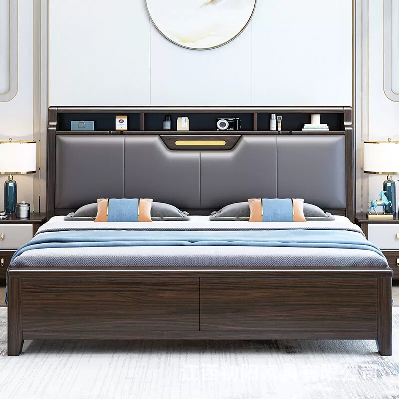 Purple Sandalwood Solid Wood Bed for Master Bedroom, Modern and Simple 1.8m Double Bed, New Chinese Style Light Luxury Soft-Packed Storage Large Bed Purple Sandalwood Solid Wood Bed for Master Bedroom, Modern and Simple 1.8m Double Bed, New Chinese Style Light Luxury Soft-Packed Storage Large Bed