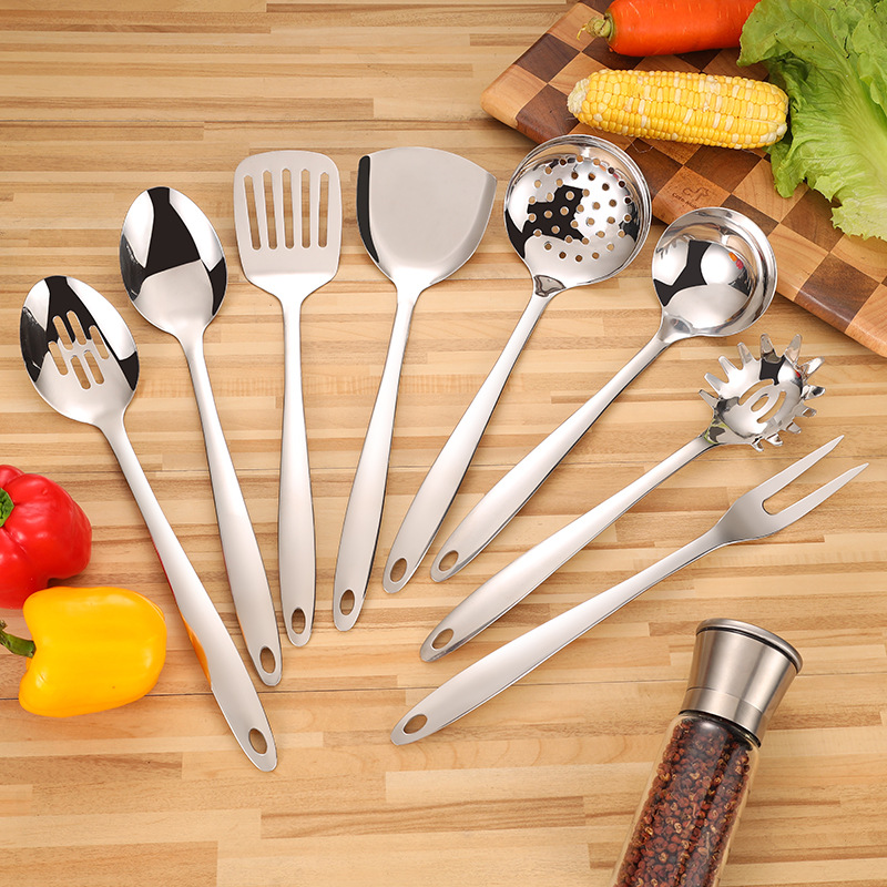 Fuentes transfronterizas utensilios de cocina de acero inoxidable 3 cm cuerpo desnudo espátula cuchara colador cuchara de arroz pala freír cuchara lengua juego de utensilios de cocina