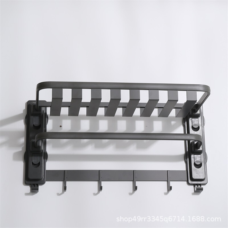 Suction Cup Basket with Hook, No-Drill Towel Rack for Bathroom, Foldable Storage Rack, Bath Towel Hanger