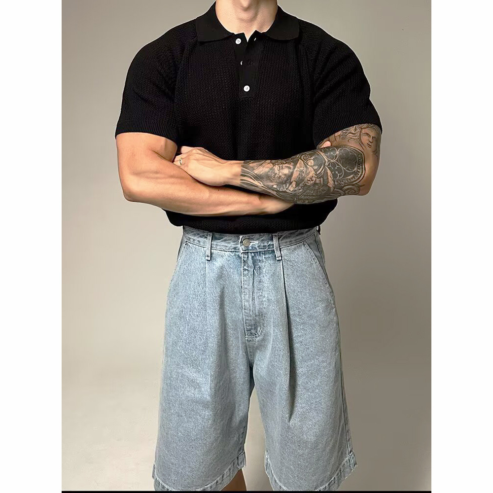 Verano nuevo estilo suéter de manga corta hombre panal hueco camisa POLO cuello de camisa camiseta de negocios comercio exterior transfronterizo al por mayor