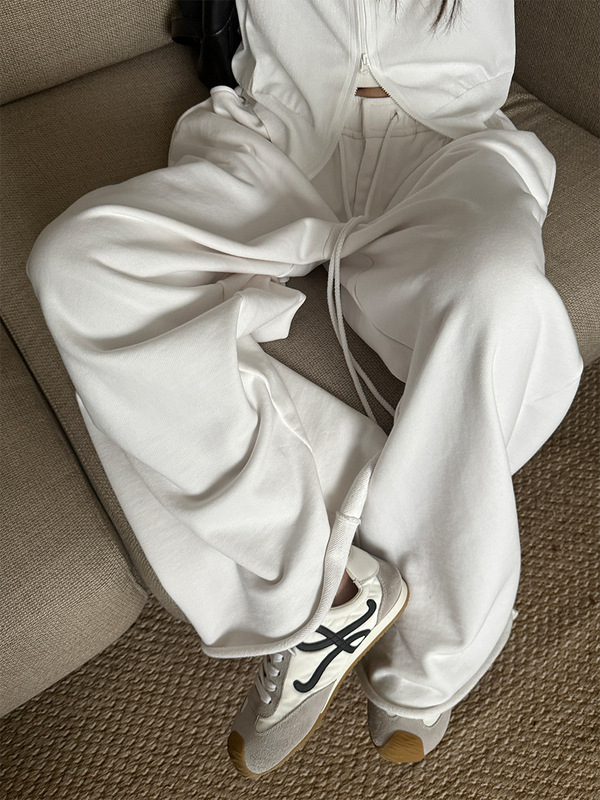 松弛感超绝松弛感400g水洗抽绳宽松重工卫裤休闲裤女|undefined