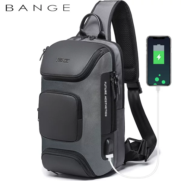 Bange New Men's Chest Bag Casual Large-Capacity Crossbody Bag Men's Bag Trendyy Shoulder Bag Slingbag Lightweight