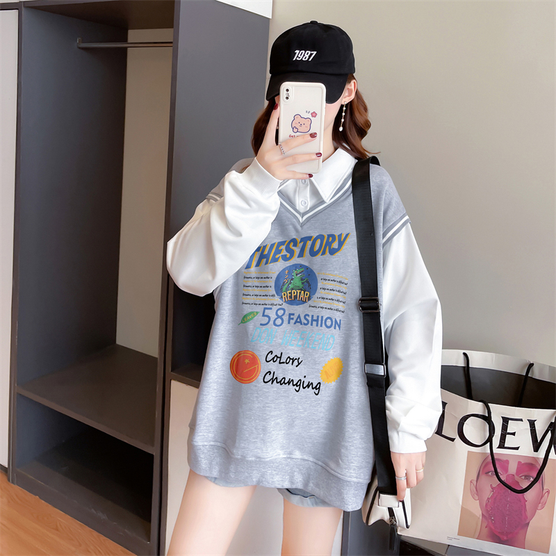 長袖Tシャツ 女の子用 2025年春夏新作 中学生・高校生 カレッジ風 フェイクツーピース 薄手ポロスウェットシャツ|undefined
