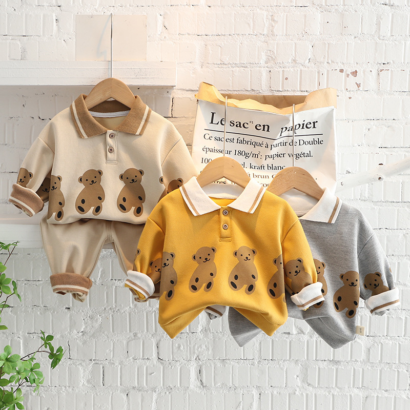 Children's Suit 2026 Spring New Style Kidsren's Sweatshirt Two-Piece Set Cartoon Lapel Boys' Autumn Suit Girls' Suit Children's Suit 2026 Spring New Style Kidsren's Sweatshirt Two-Piece Set Cartoon Lapel Boys' Autumn Suit Girls' Suit