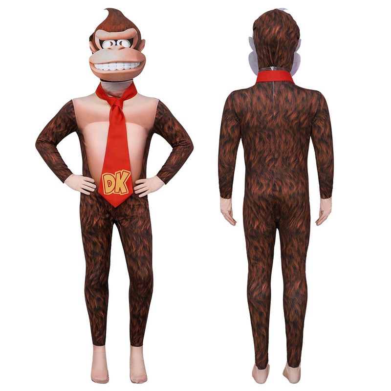 Super Mario Donkey Kong Cosplay Costume Gorilla Headgear Faux Fur Texture Jumpsuit Halloween Cross-Border Children's Clothing