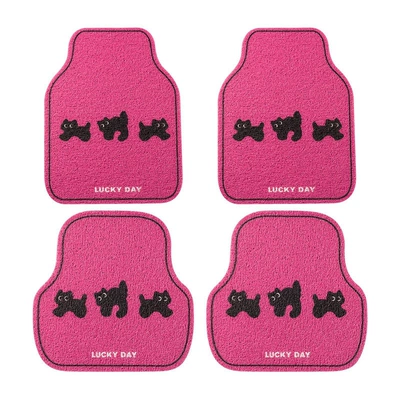 mats for girls, cute car: Universal Foot Pad - rose-red-kitten-silk-loop-floor-mat-4-piece-set