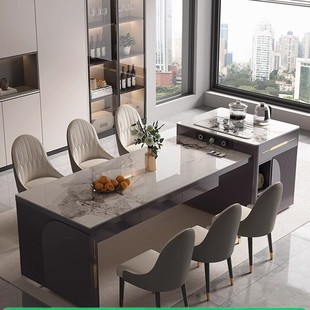 Slate Island Dining Table Integrated Italian Minimalist Multi-Functional Retractable Dining Table Storage Home High-End Dining Table and Chair Combination
