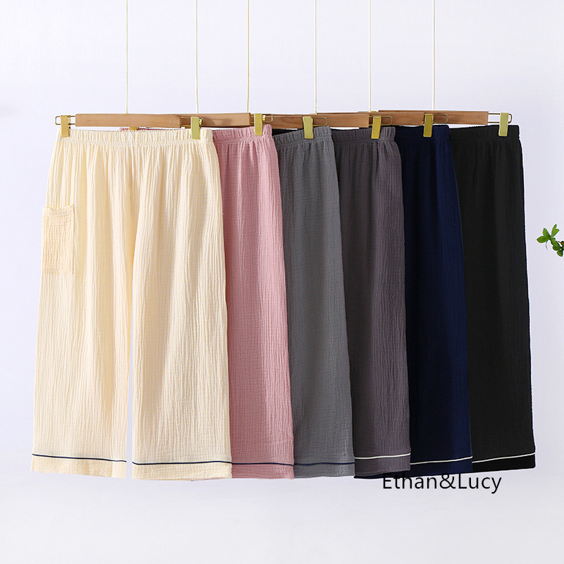 Spring and Summer New Women's Washed Texture Crepe Gauze Wide Leg Cropped Pants Home Pants