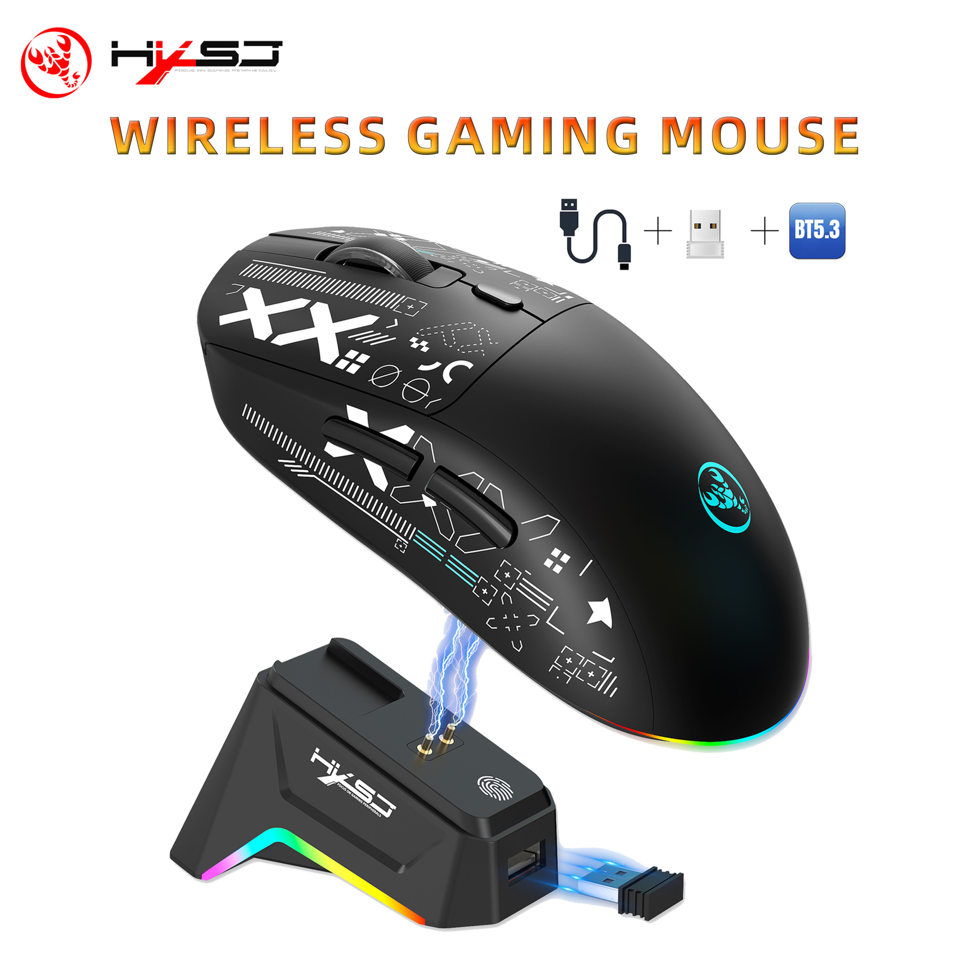 Ratón Inalámbrico de Tres Modos (Cableado/2.4G/Bluetooth) con Iluminación RGB, 650MAH, Ratón para Juegos, Artículo Popular Transfronterizo