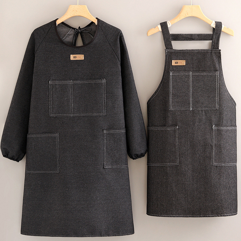 Cowboy Long-sleeved Apron Kitchen Household Breathable Overalls for Cooking Wear-resistant Anti-fouling Extra-large Work Clothes for Adult Men