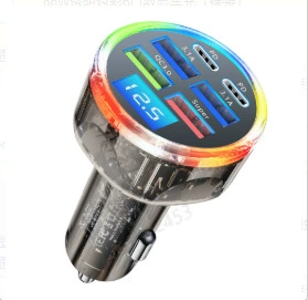 Multi-port with digital display support | Mobil şarj cihazları - 66w-transparent-colorful-6-port-digital-display-car-charger-bulk-packaging