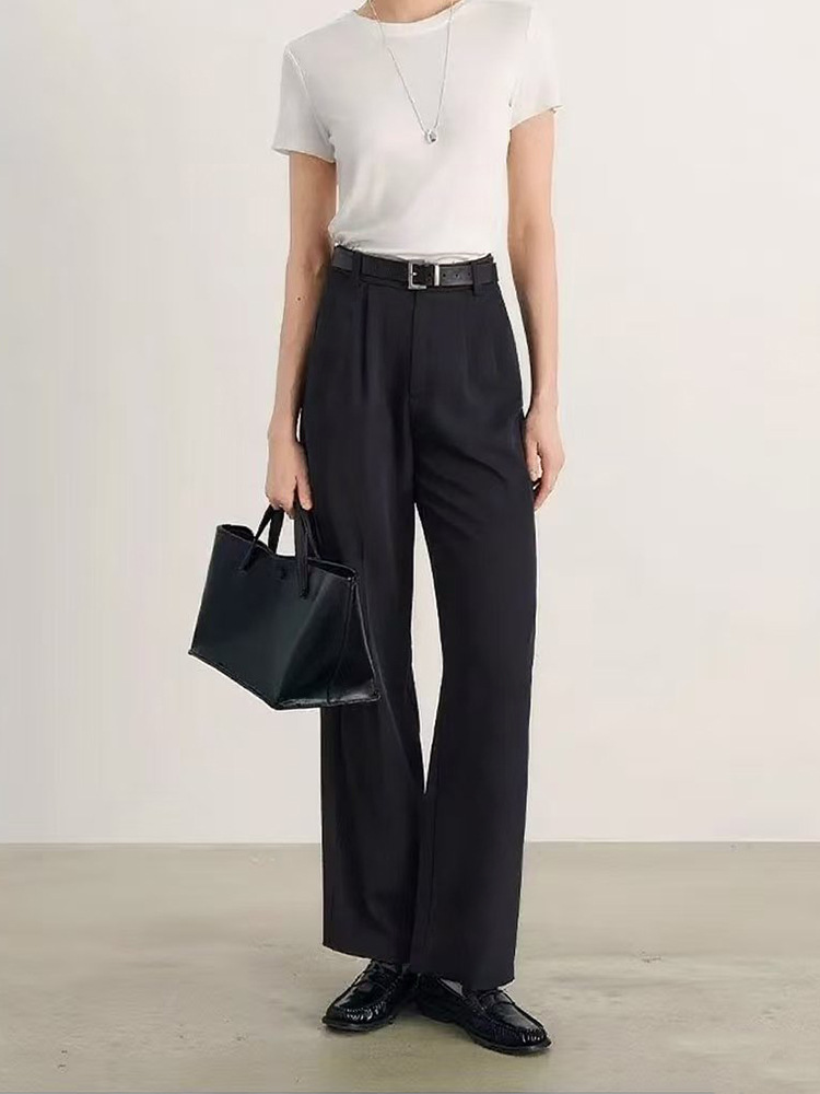 Quần culottes nữ ống rộng cạp cao vải mát mùa hè — đen
